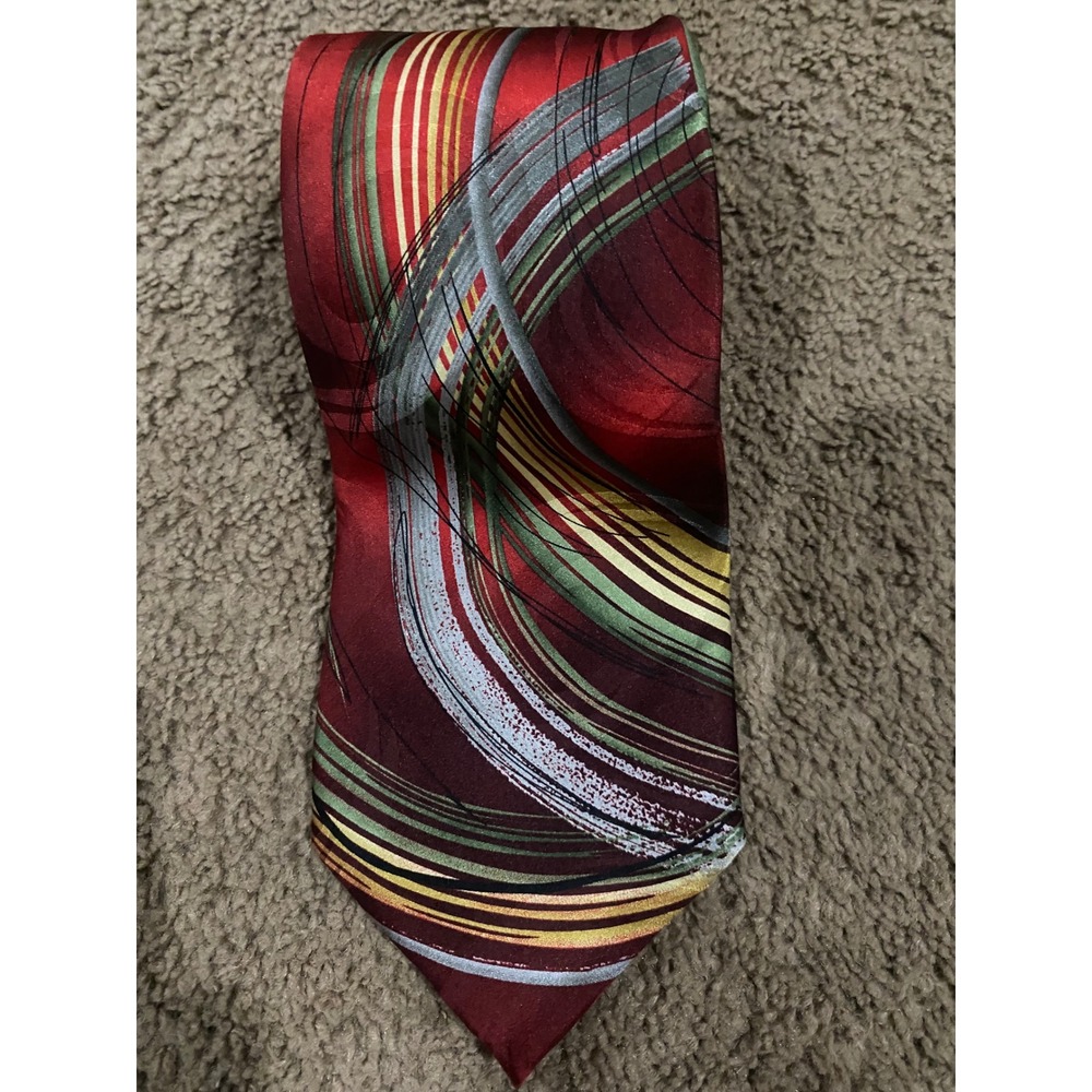 Red Mens J. Garcia Abstract Swirl Silk Necktie Art Series